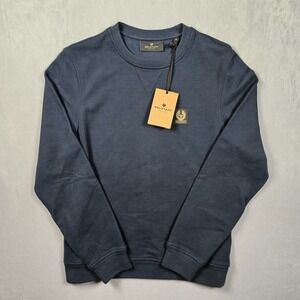 NEW Belstaff Cotton Fleece Crew Sweatshirt Mens Small Blue Dark Ink Logo England